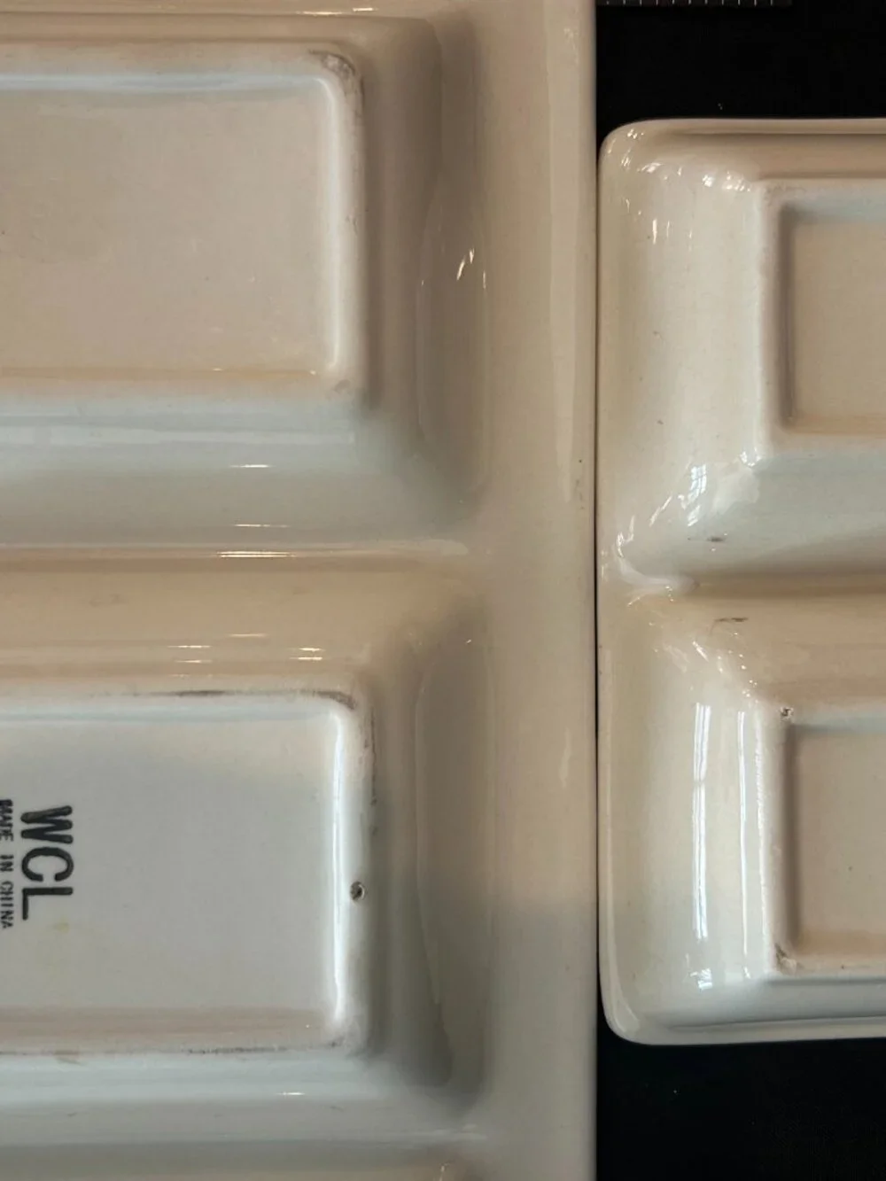 WCL Hand Painted Divided Relish Serving Trays Set of 2 Appetizer Dip Dishes